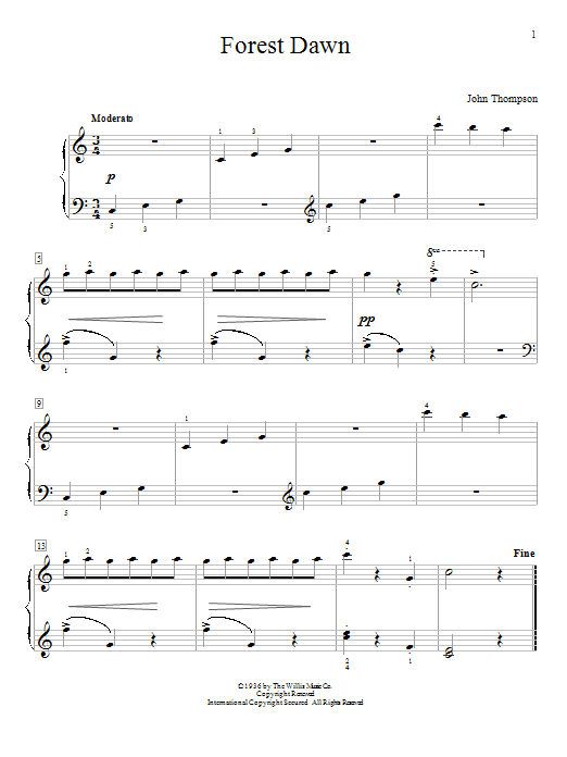 Learn to play John Thompson Forest Dawn sheet music for Educational Piano in minutes. Price: 6.9900$ John Thompson Forest Dawn sheet music notes and chords arranged for Educational Piano