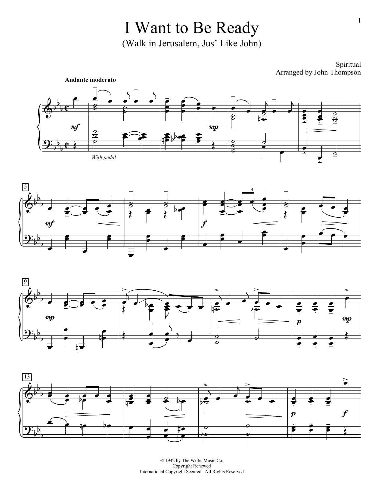 John Thompson I Want To Be Ready (Walk In Jerusalem, Jus' Like John) sheet music notes and chords. Download Printable PDF.