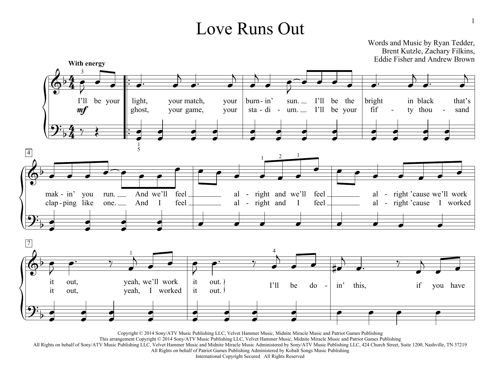 John Thompson Love Runs Out sheet music notes and chords. Download Printable PDF.