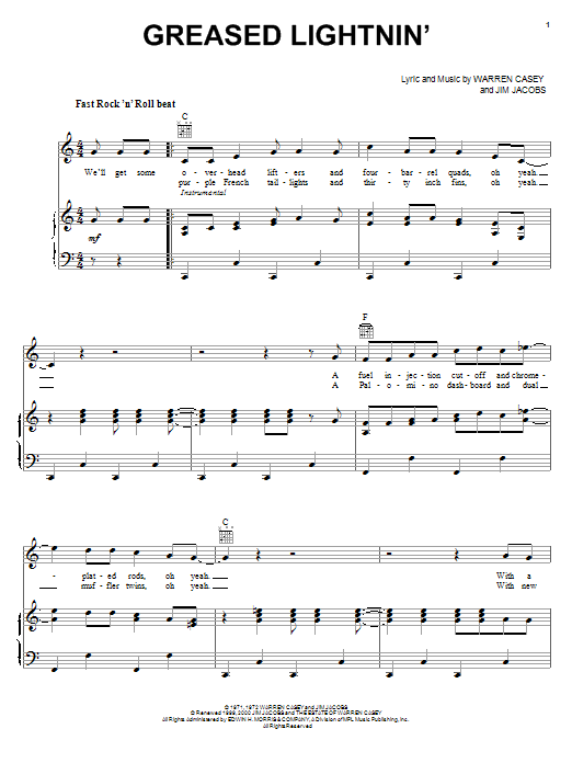 John Travolta Greased Lightnin' sheet music notes and chords. Download Printable PDF.