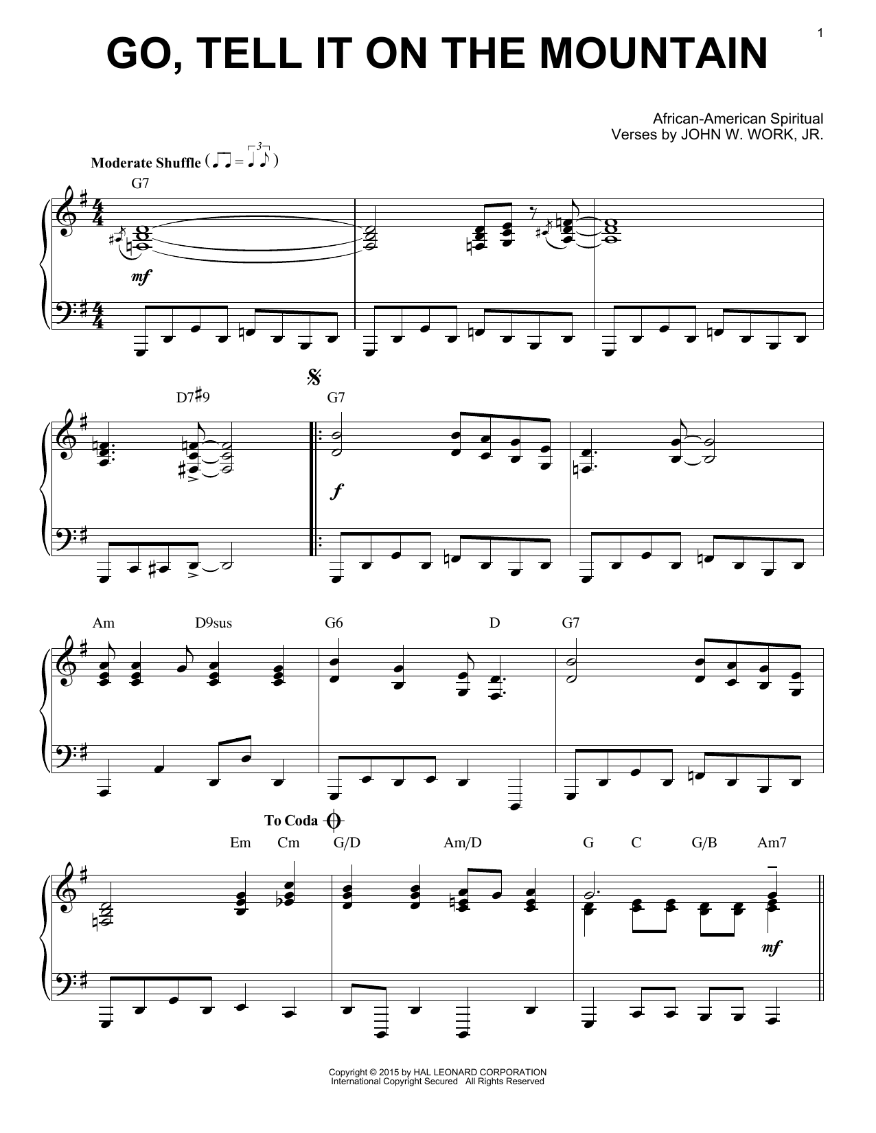 John W. Work, Jr. Go, Tell It On The Mountain [Jazz version] (arr. Brent Edstrom) sheet music notes and chords. Download Printable PDF.