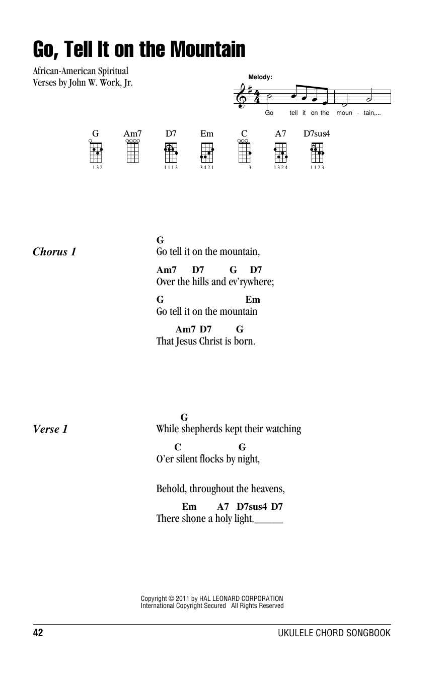 African-American Spiritual Go, Tell It On The Mountain sheet music notes and chords. Download Printable PDF.