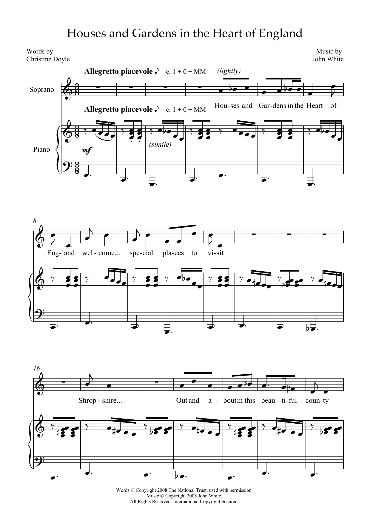 Learn to play John White Houses & Gardens in the Heart of England (for soprano & piano) sheet music for Piano & Vocal in minutes. Price: 7.8900$ John White Houses & Gardens in the Heart of England (for soprano & piano) sheet music notes and chords arranged for Piano & Vocal