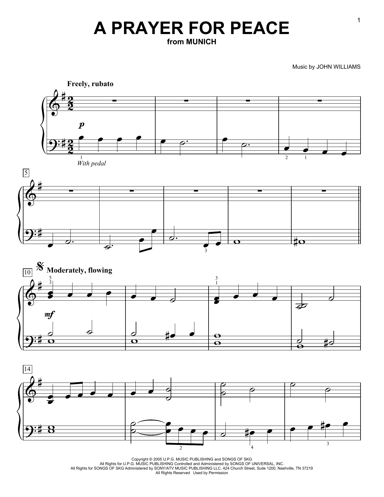 John Williams A Prayer For Peace (from Munich) sheet music notes and chords. Download Printable PDF.