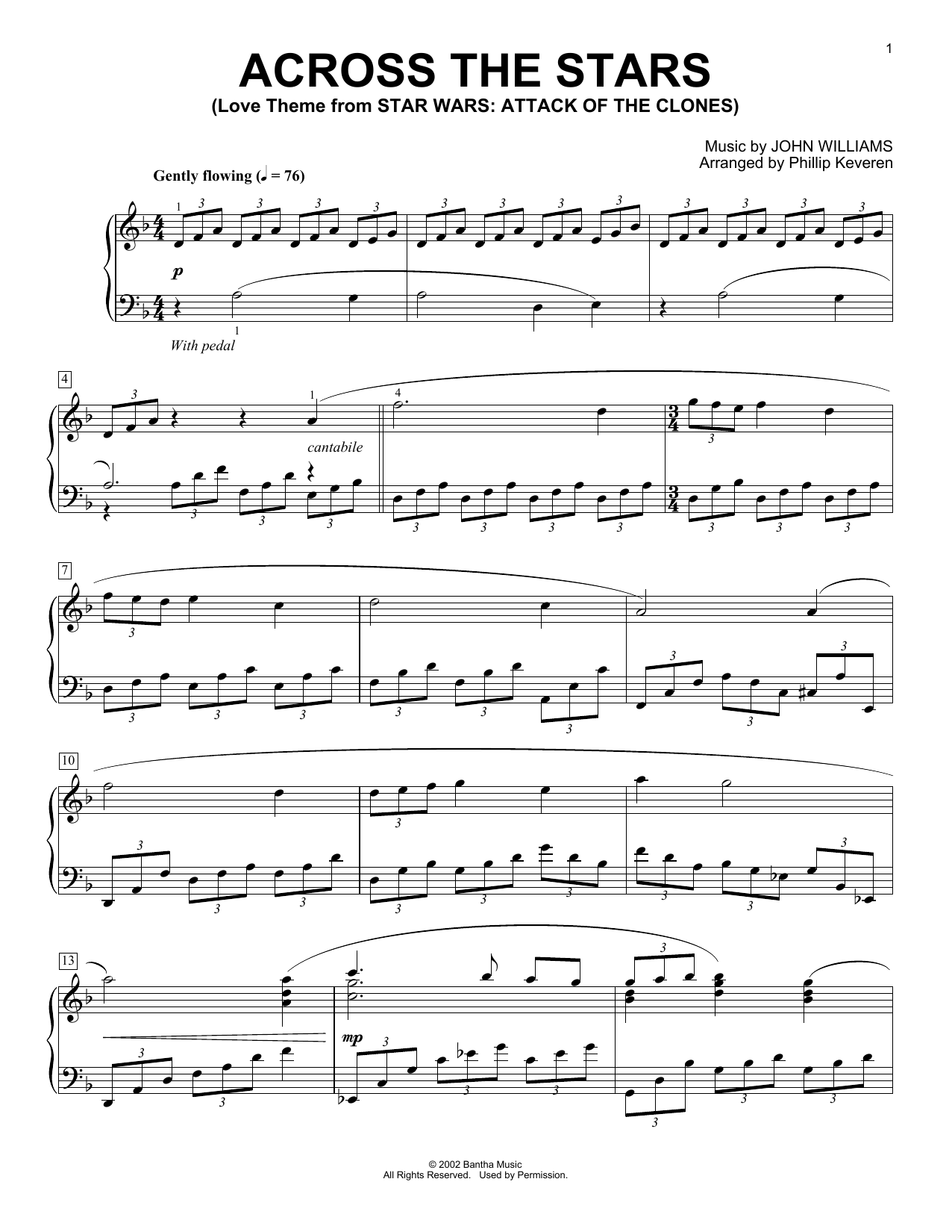 John Williams Across The Stars (from Star Wars: Attack of the Clones) (arr. Phillip Keveren) sheet music notes and chords. Download Printable PDF.