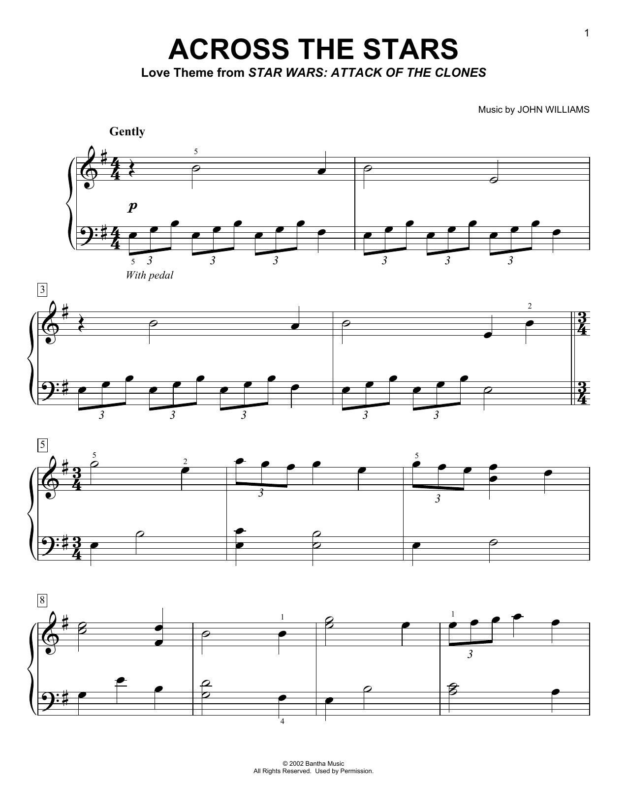 John Williams Across The Stars (from Star Wars: Attack of the Clones) sheet music notes and chords. Download Printable PDF.