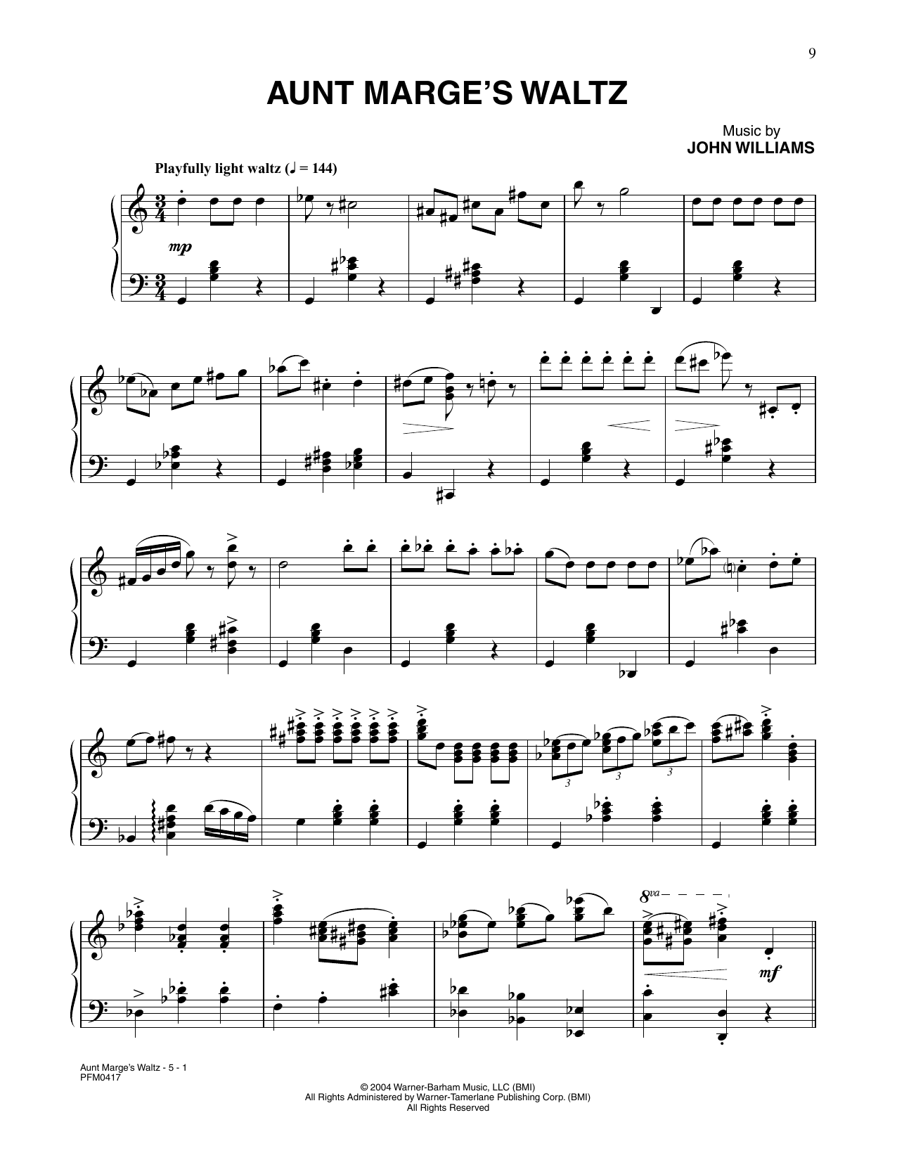 John Williams Aunt Marge's Waltz (from Harry Potter And The Prisoner Of Azkaban) sheet music notes and chords. Download Printable PDF.