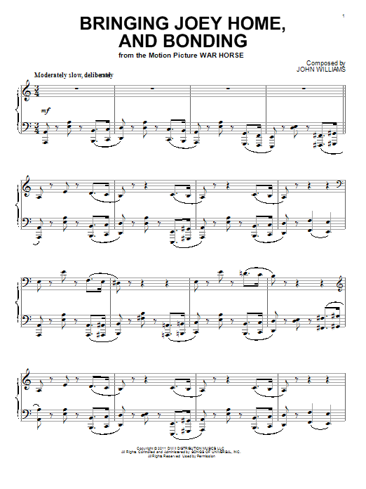 John Williams Bringing Joey Home, And Bonding sheet music notes and chords. Download Printable PDF.