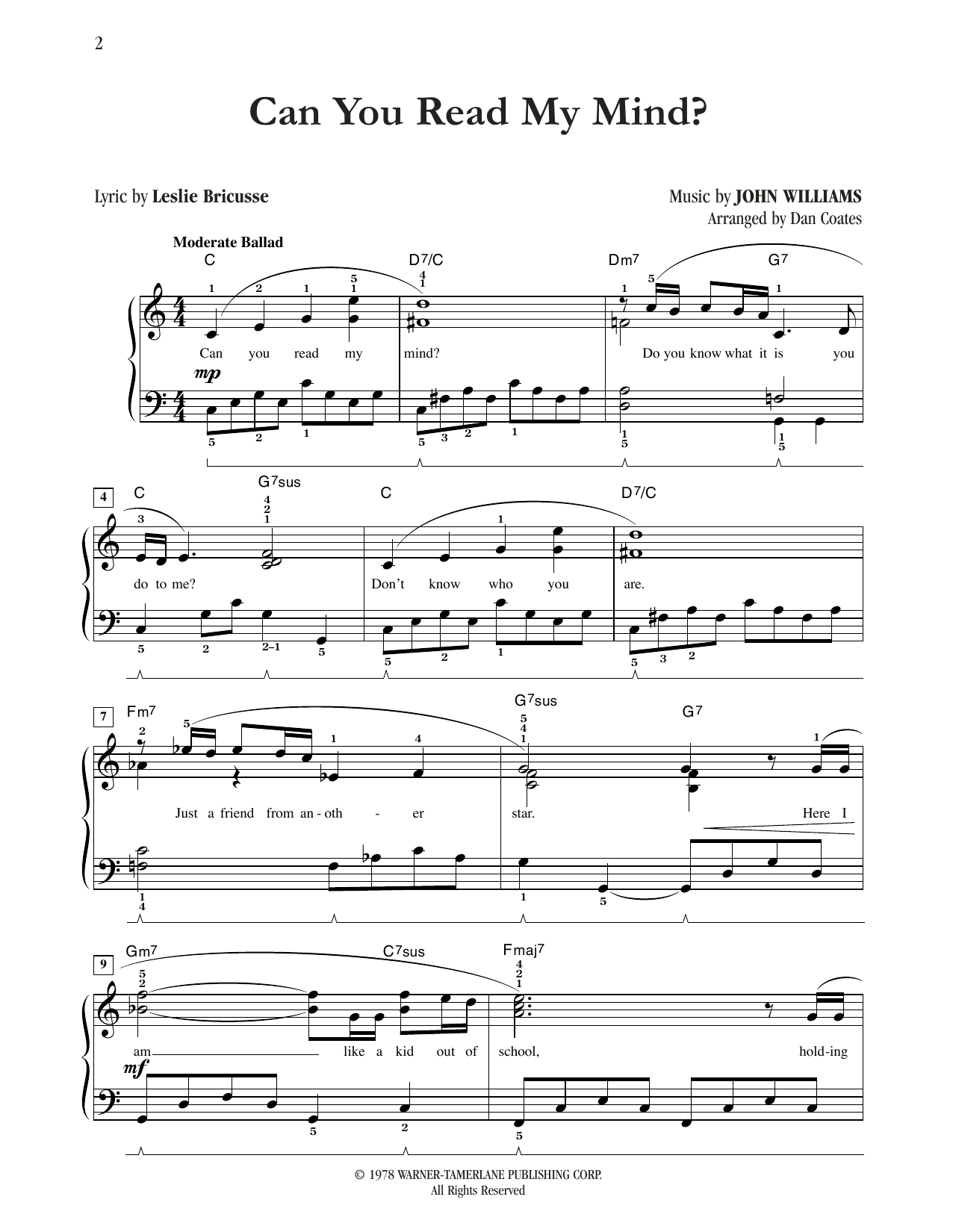 John Williams Can You Read My Mind? (Love Theme from SUPERMAN) (arr. Dan Coates) sheet music notes and chords. Download Printable PDF.