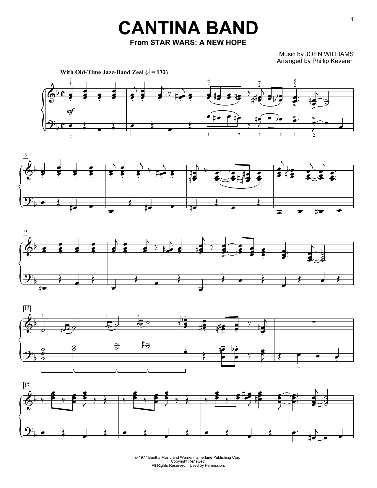 John Williams Cantina Band (from Star Wars: A New Hope) (arr. Phillip Keveren) sheet music notes and chords. Download Printable PDF.