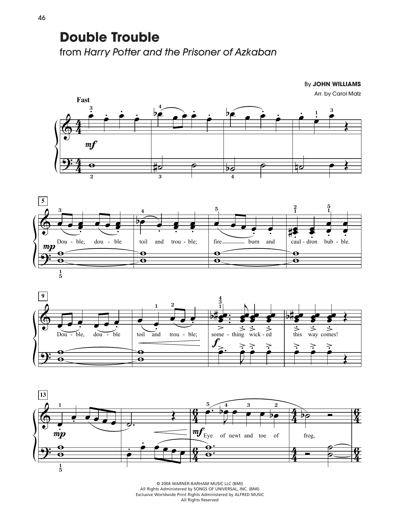 John Williams Double Trouble (from Harry Potter) (arr. Carol Matz) sheet music notes and chords. Download Printable PDF.