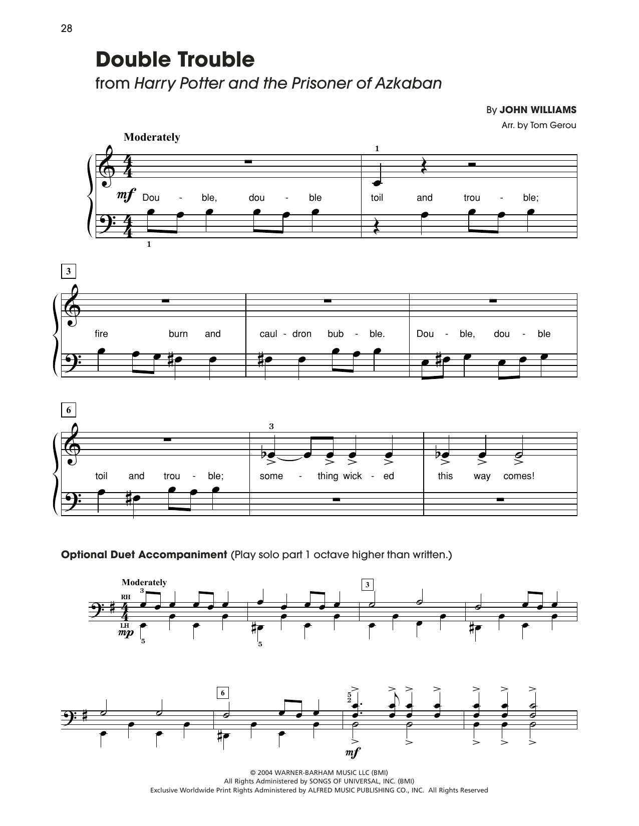 John Williams Double Trouble (from Harry Potter) (arr. Tom Gerou) sheet music notes and chords. Download Printable PDF.