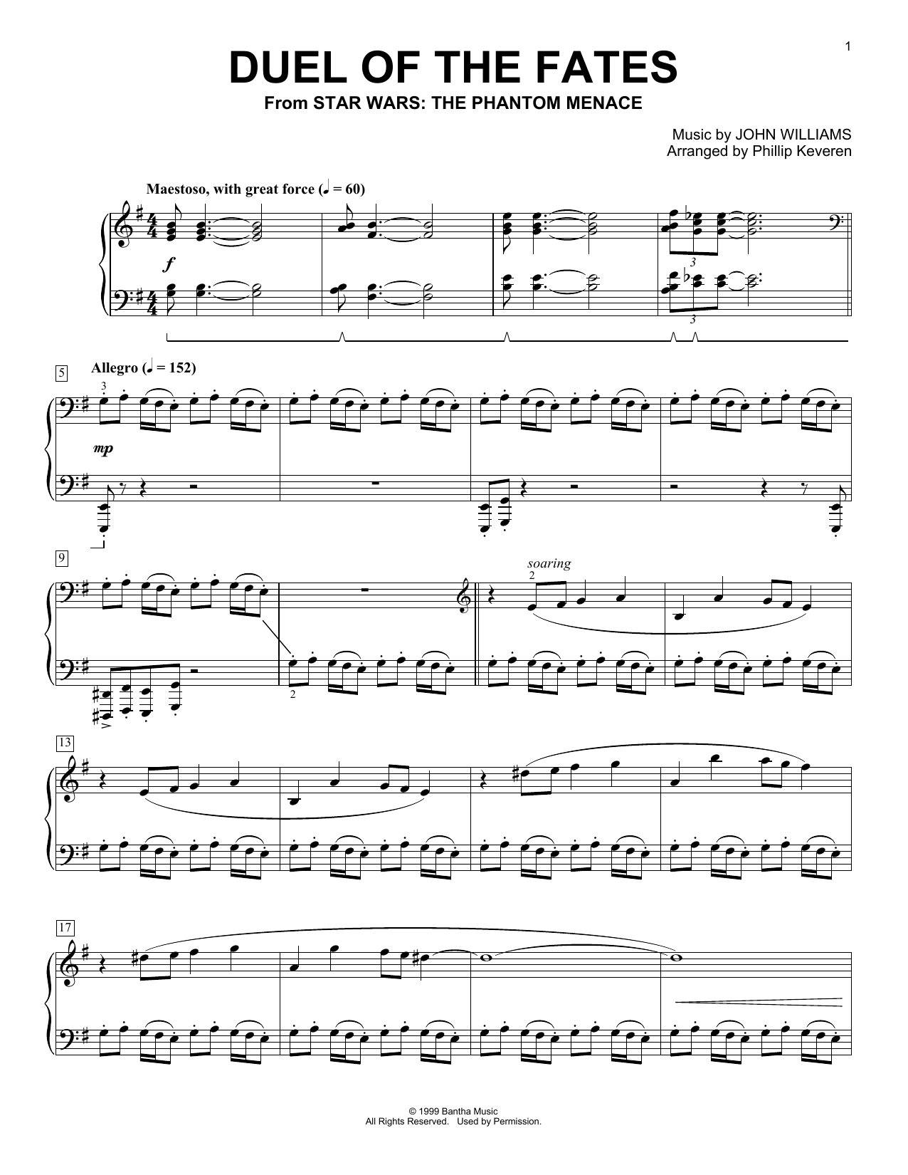 John Williams Duel Of The Fates (from Star Wars: The Phantom Menace) (arr. Phillip Keveren) sheet music notes and chords. Download Printable PDF.