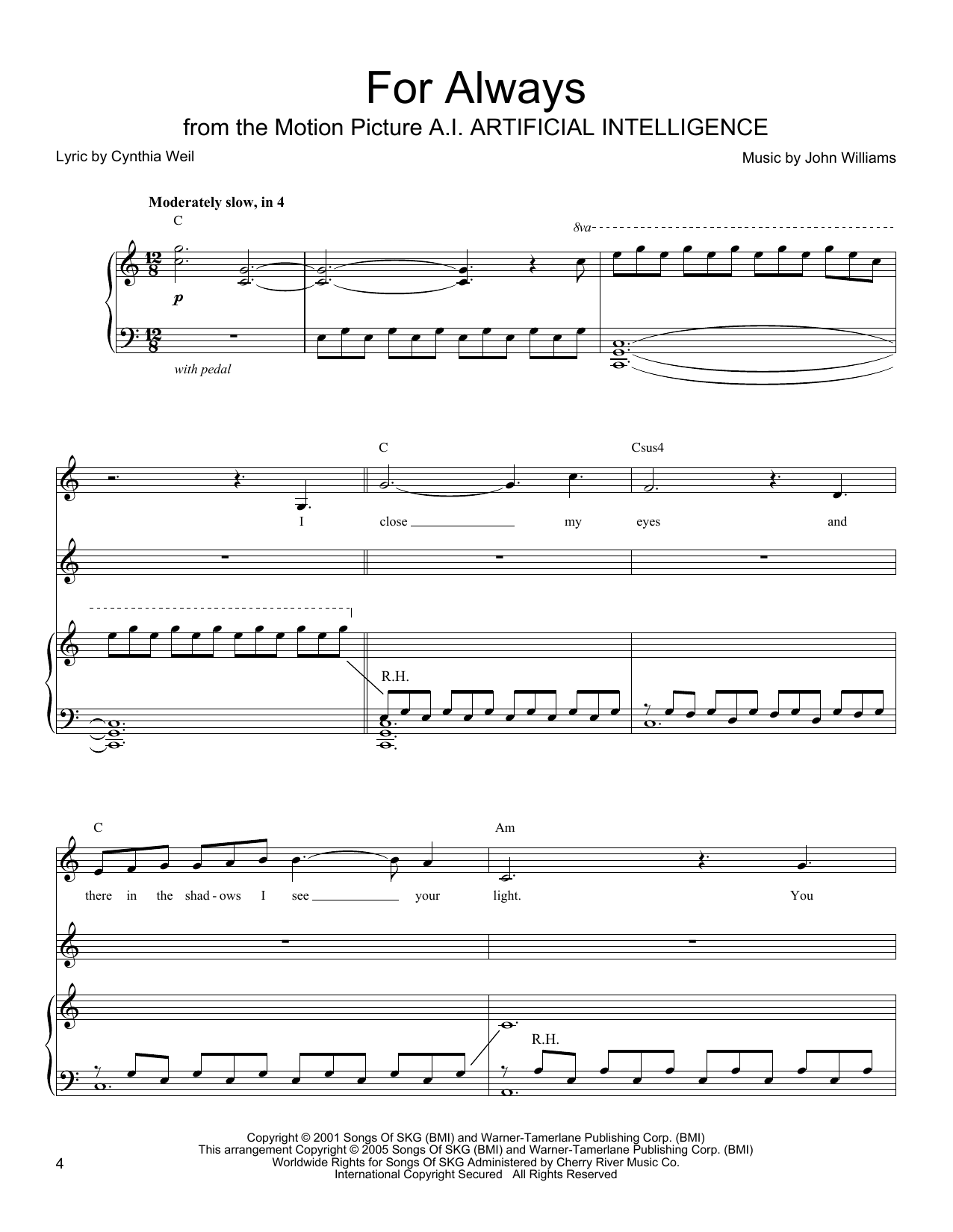 John Williams For Always sheet music notes and chords. Download Printable PDF.