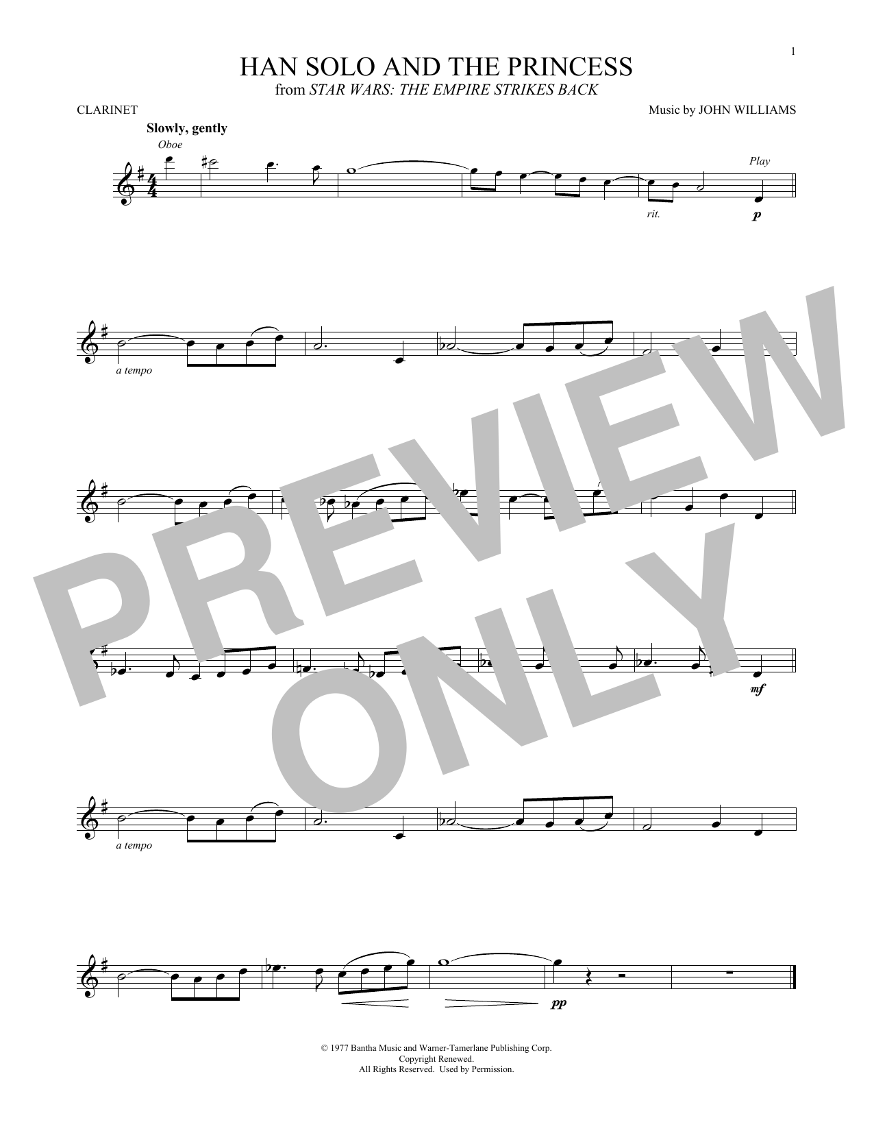 John Williams Han Solo And The Princess (from Star Wars: The Empire Strikes Back) sheet music notes and chords. Download Printable PDF.