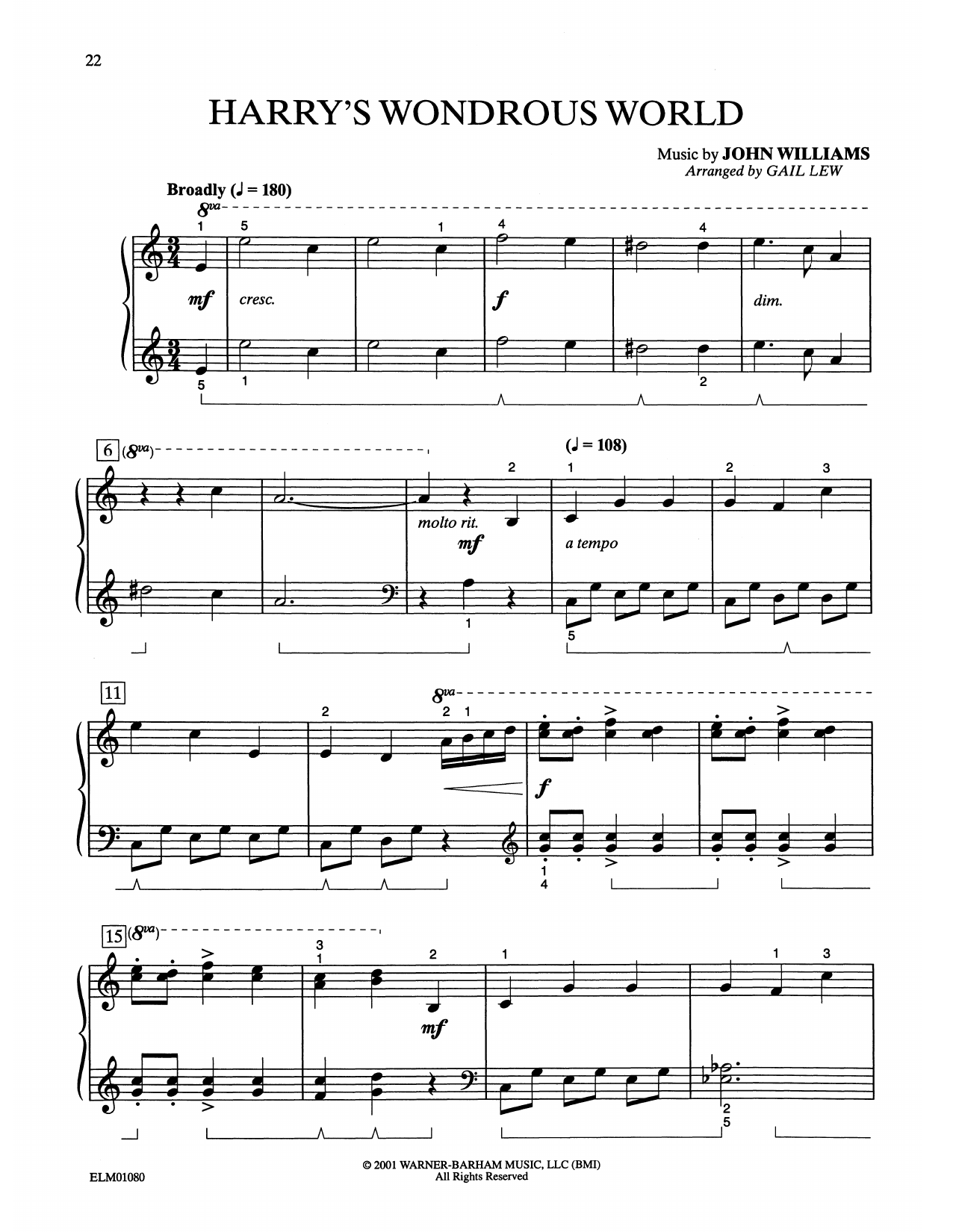 John Williams Harry's Wondrous World (from Harry Potter) (arr. Gail Lew) sheet music notes and chords. Download Printable PDF.