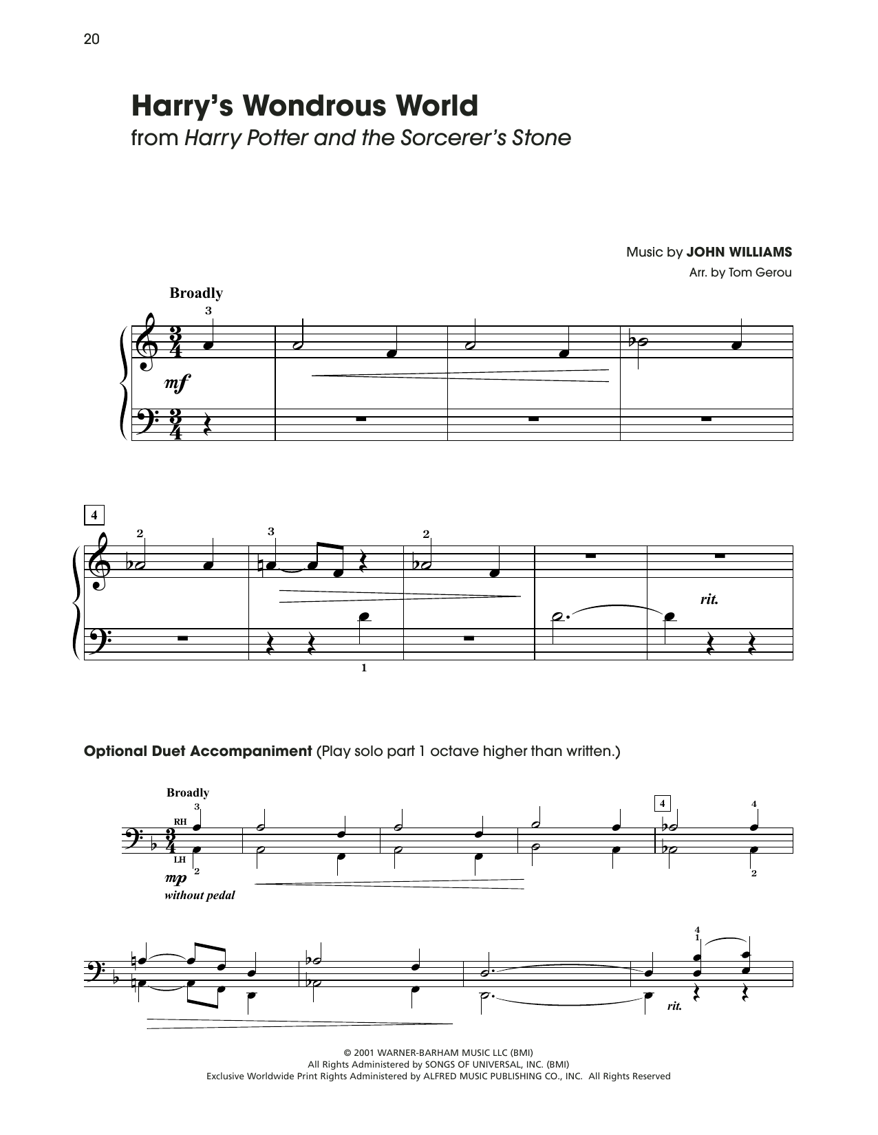 John Williams Harry's Wondrous World (from Harry Potter) (arr. Tom Gerou) sheet music notes and chords. Download Printable PDF.