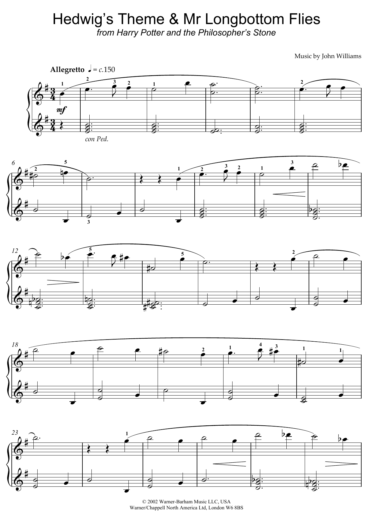 John Williams Hedwig's Theme and Mr Longbottom Flies (from Harry Potter and the Philosopher's Stone) sheet music notes and chords. Download Printable PDF.