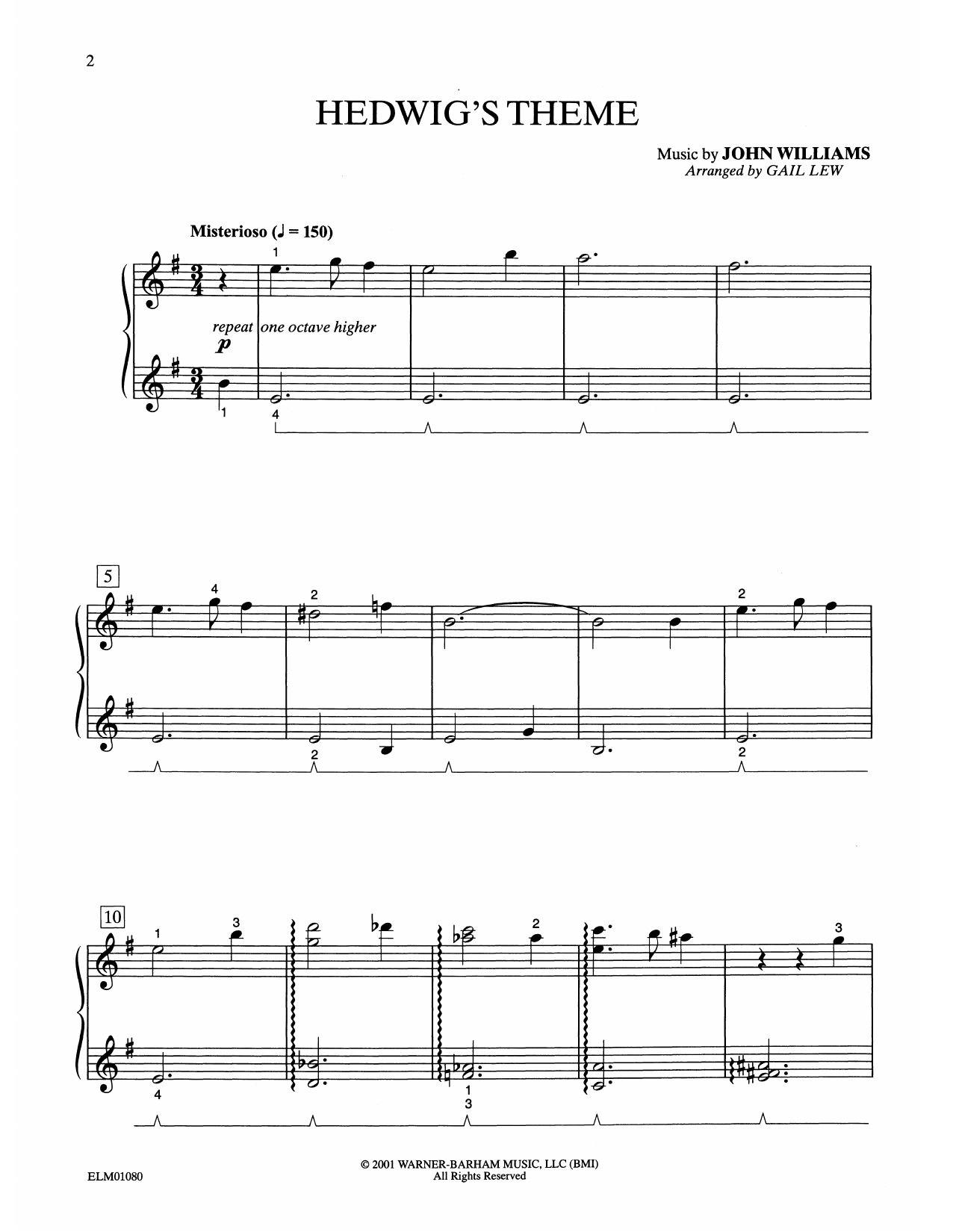 John Williams Hedwig's Theme (from Harry Potter) (arr. Gail Lew) sheet music notes and chords. Download Printable PDF.