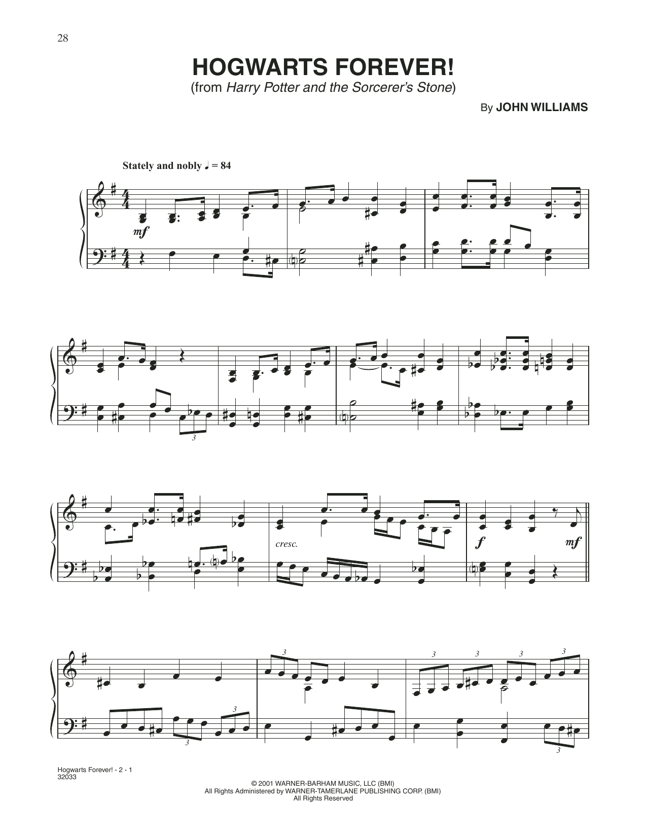 John Williams Hogwarts Forever (from Harry Potter) sheet music notes and chords. Download Printable PDF.