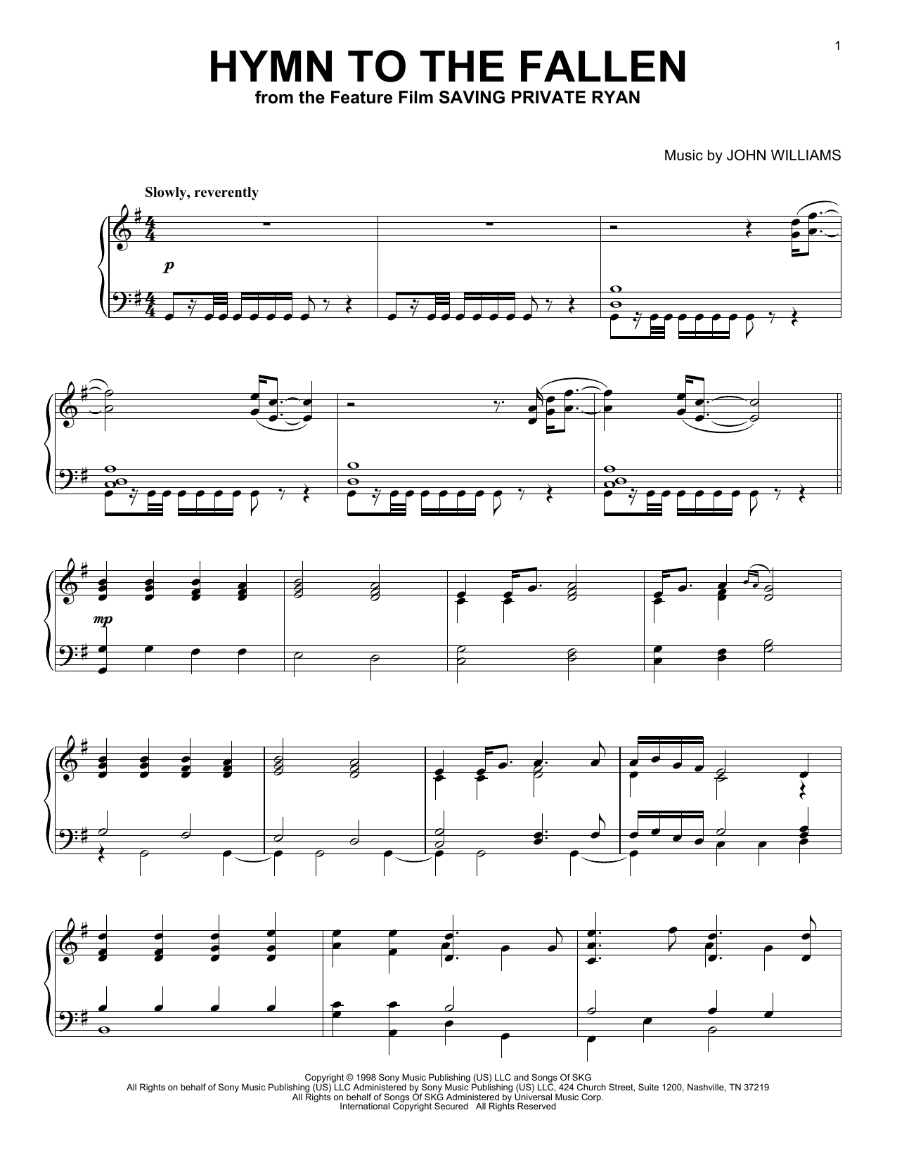 John Williams Hymn To The Fallen sheet music notes and chords. Download Printable PDF.