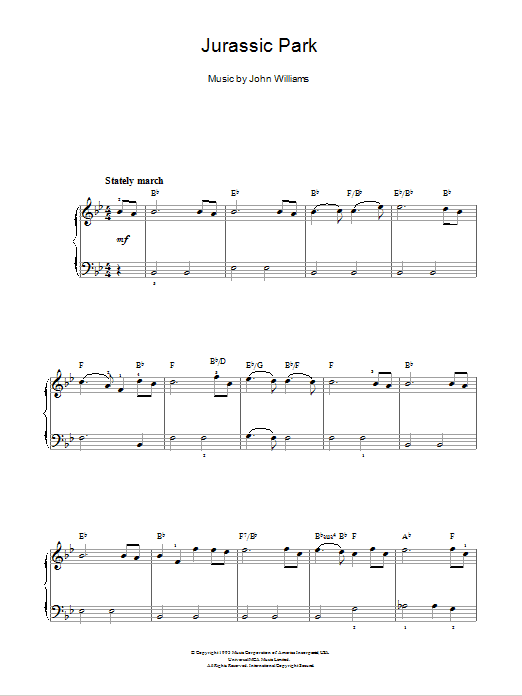 John Williams Theme from Jurassic Park sheet music notes and chords. Download Printable PDF.