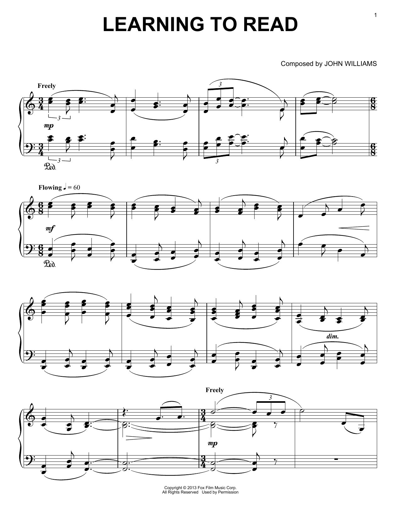 John Williams Learning To Read sheet music notes and chords. Download Printable PDF.