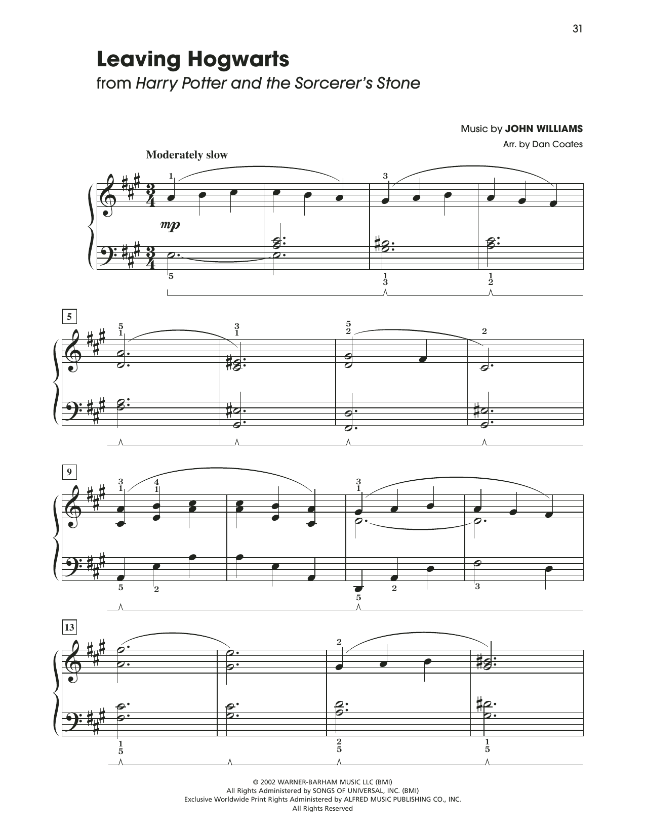 John Williams Leaving Hogwarts (from Harry Potter) (arr. Dan Coates) sheet music notes and chords. Download Printable PDF.