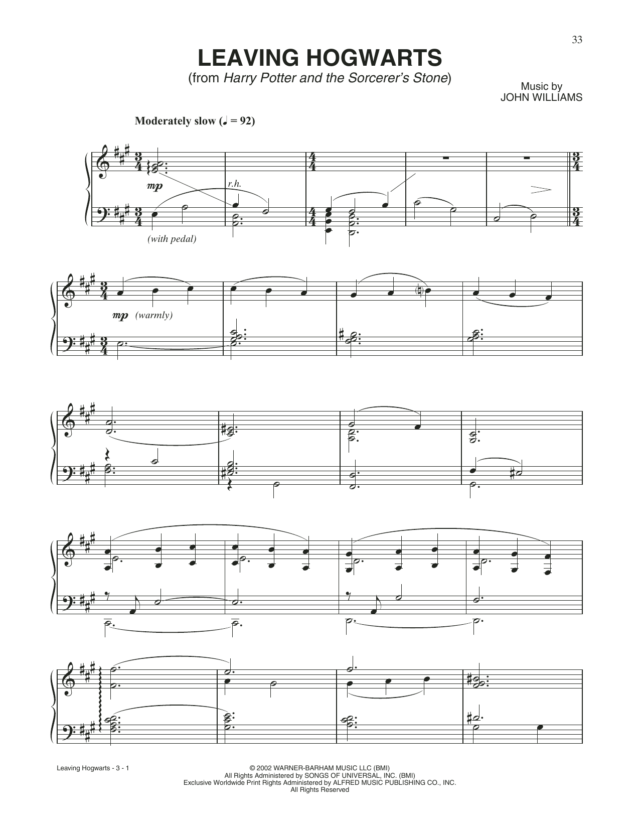 John Williams Leaving Hogwarts (from Harry Potter) sheet music notes and chords. Download Printable PDF.