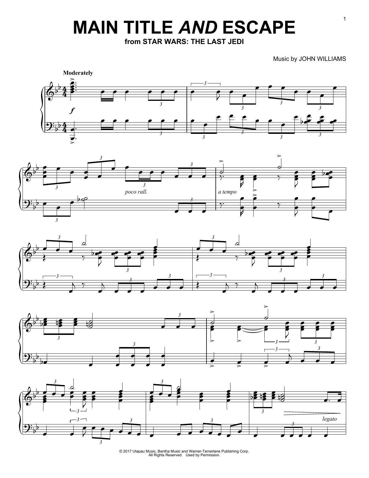 John Williams Main Title And Escape sheet music notes and chords. Download Printable PDF.