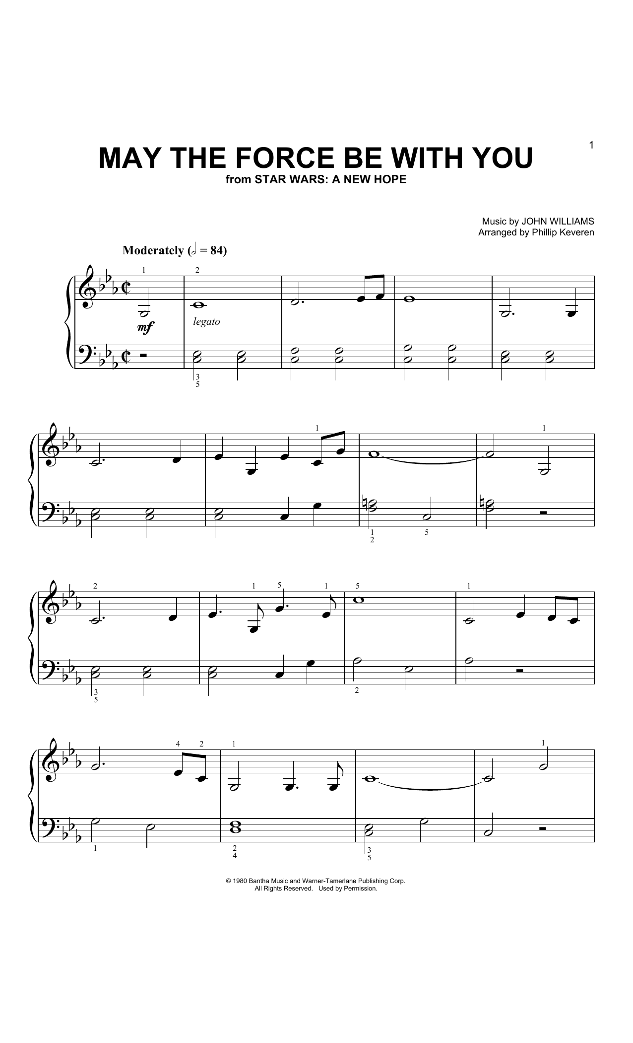 John Williams May The Force Be With You (from Star Wars: A New Hope) (arr. Phillip Keveren) sheet music notes and chords. Download Printable PDF.