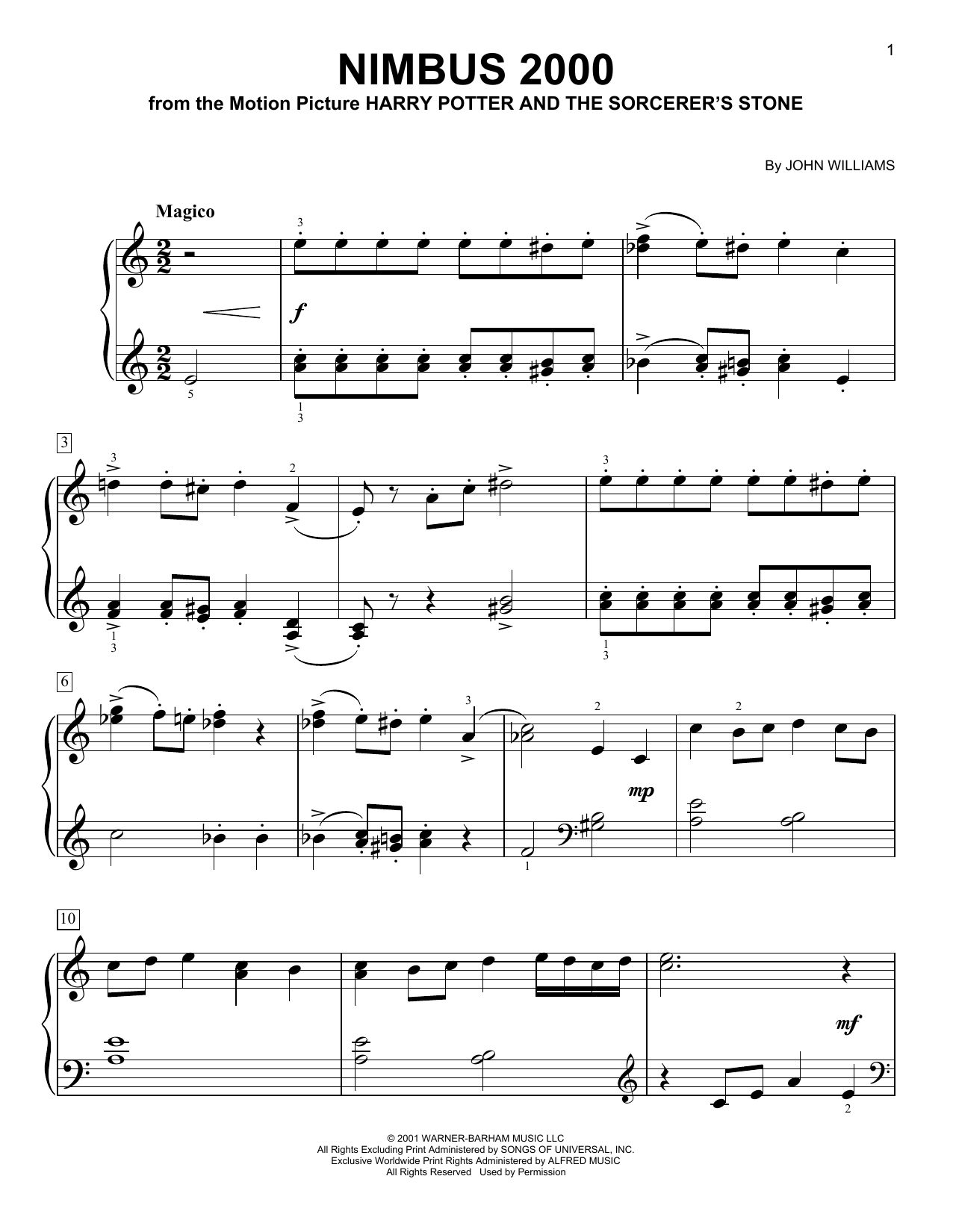 John Williams Nimbus 2000 (from Harry Potter And The Sorcerer's Stone) sheet music notes and chords. Download Printable PDF.