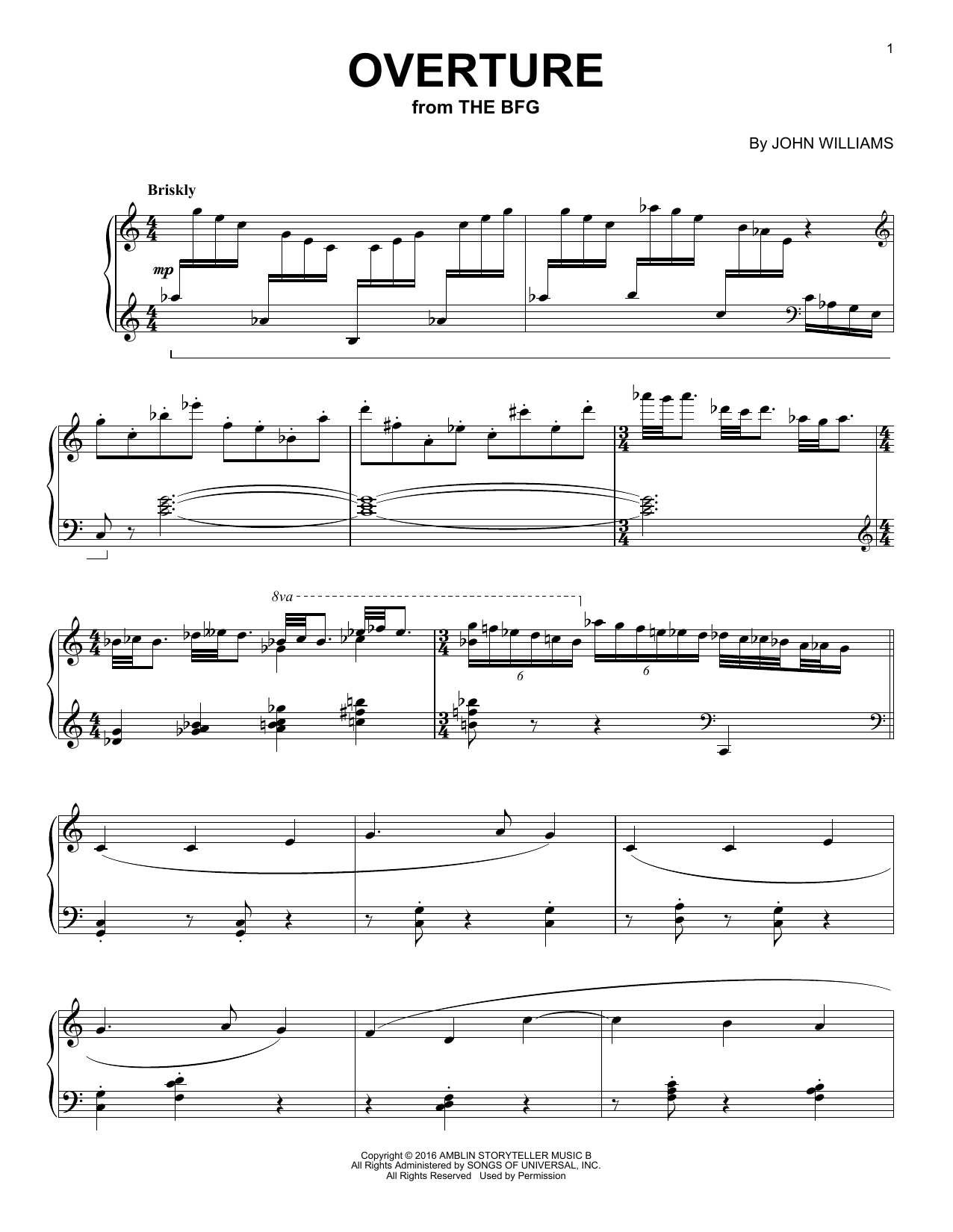 John Williams Overture sheet music notes and chords arranged for Piano Solo