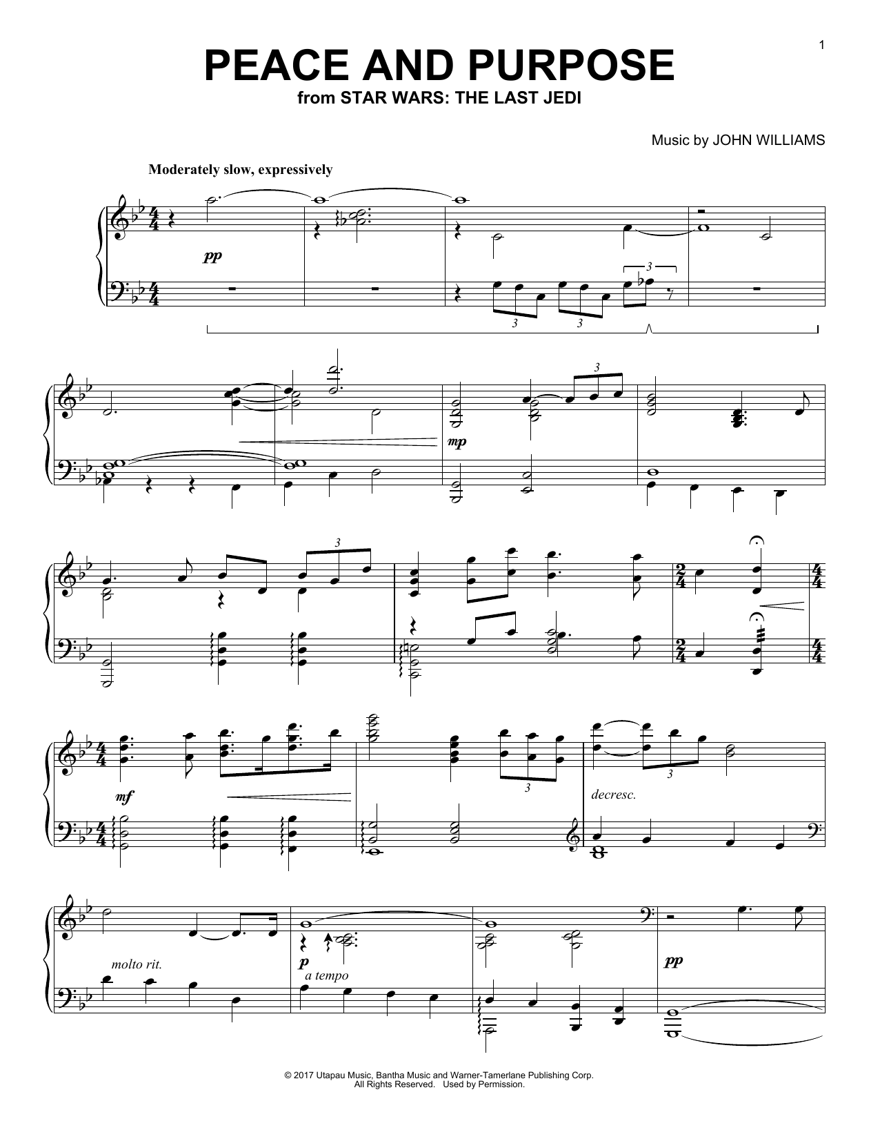 Learn to play John Williams Peace And Purpose sheet music for Piano Solo in minutes. Price: 6.9900$ John Williams Peace And Purpose sheet music notes and chords arranged for Piano Solo