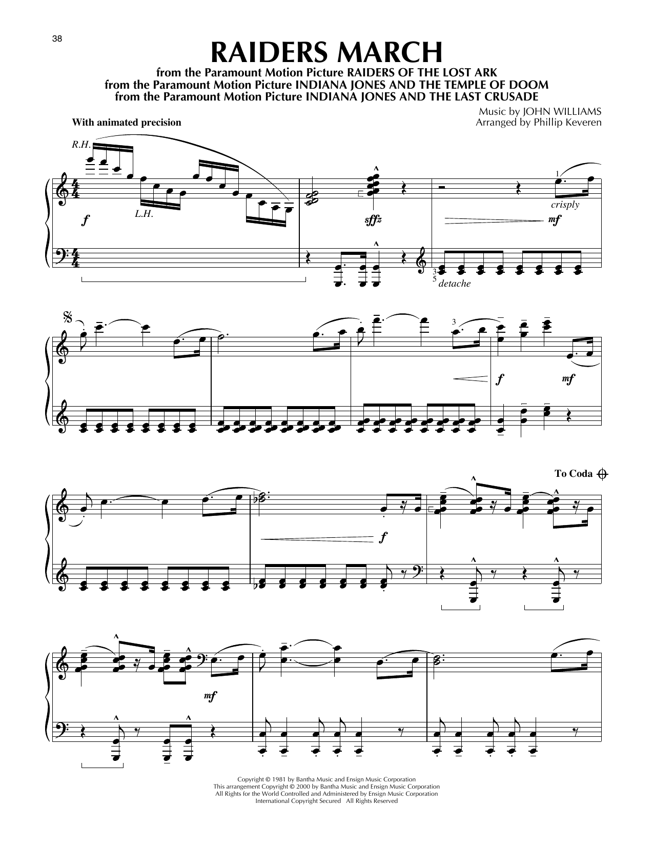 John Williams Raiders March (from Indiana Jones) (arr. Phillip Keveren) sheet music notes and chords. Download Printable PDF.