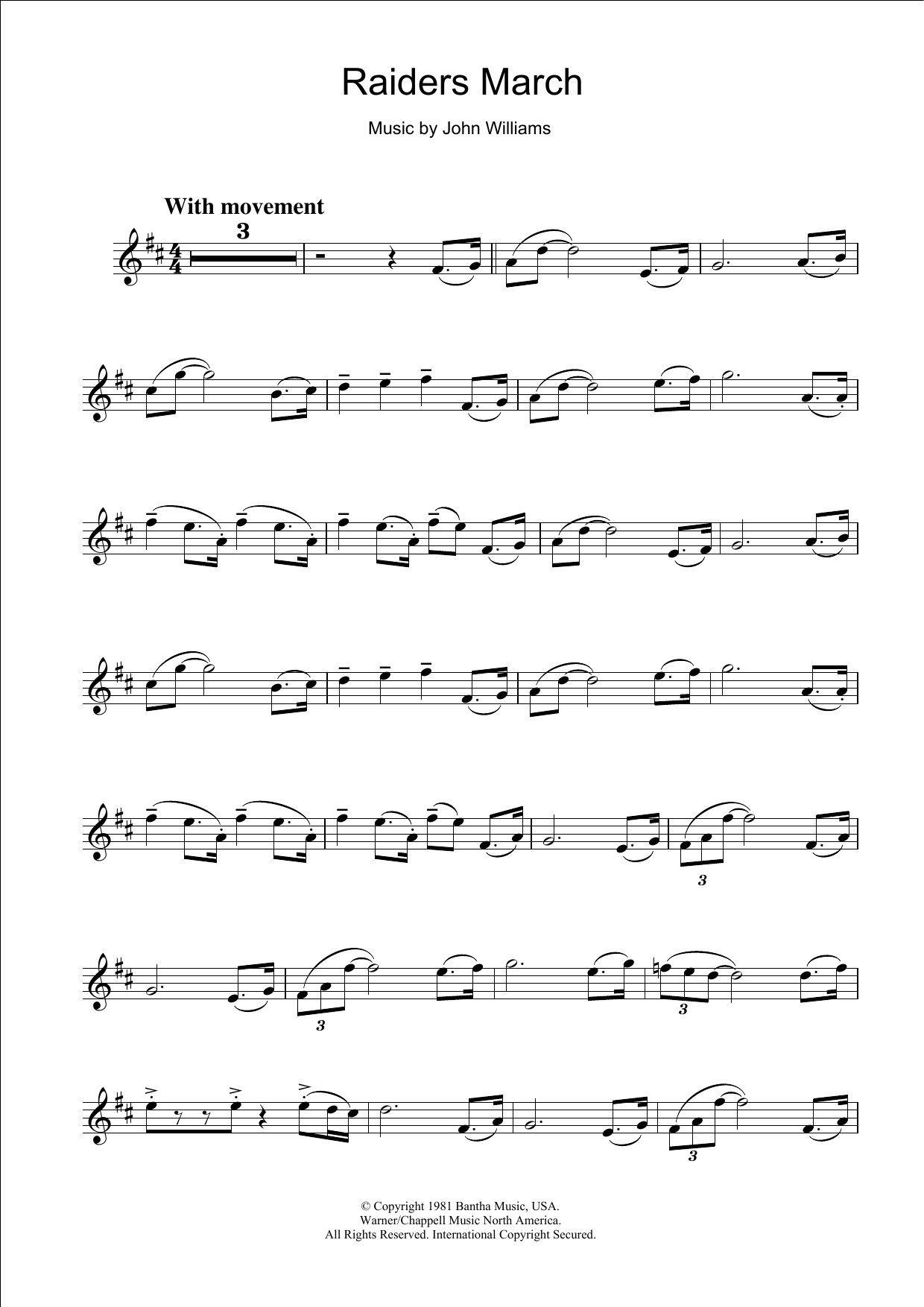 John Williams Raiders March (from Raiders Of The Lost Ark) sheet music notes and chords arranged for Flute Solo