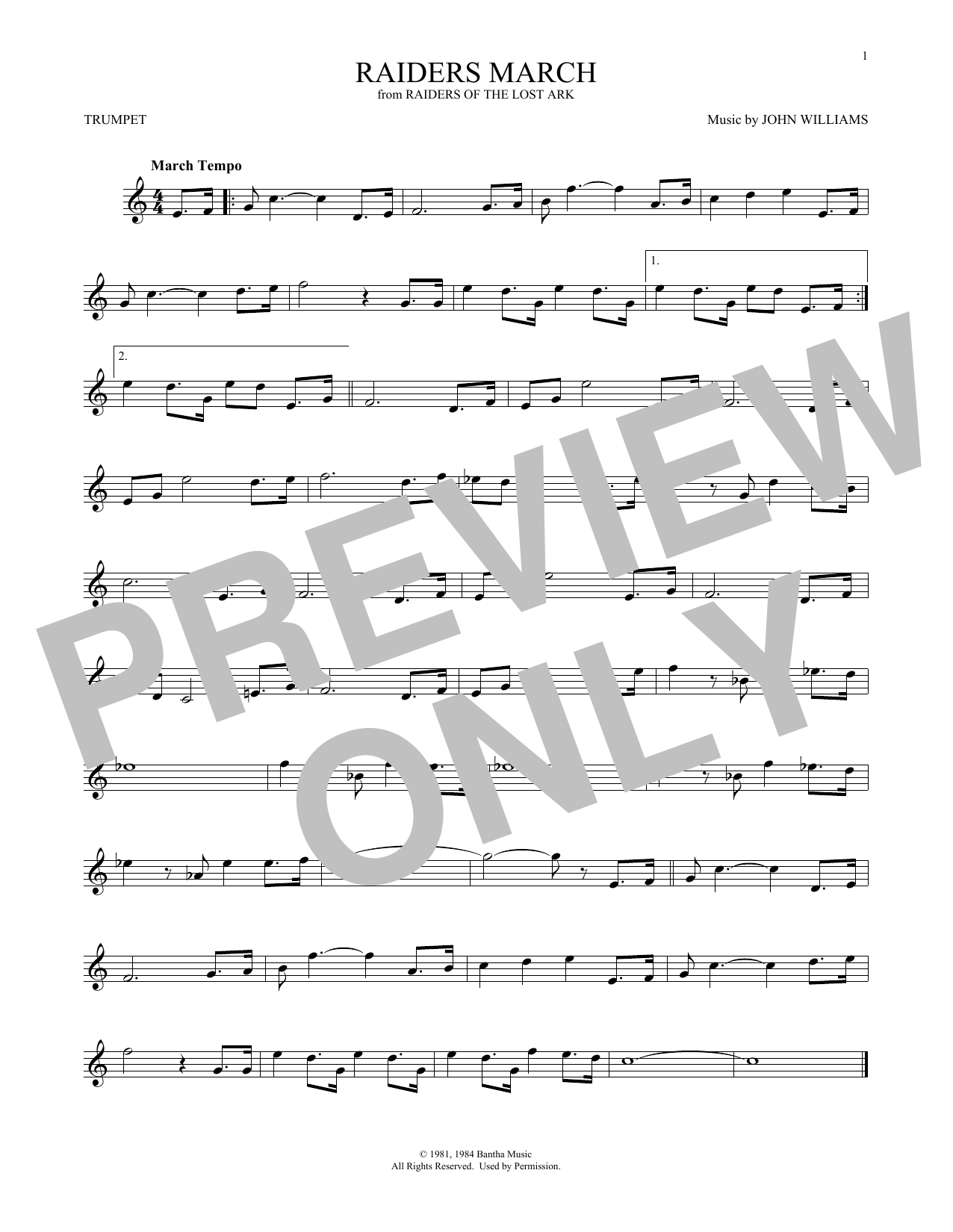 John Williams Raiders March sheet music notes and chords. Download Printable PDF.