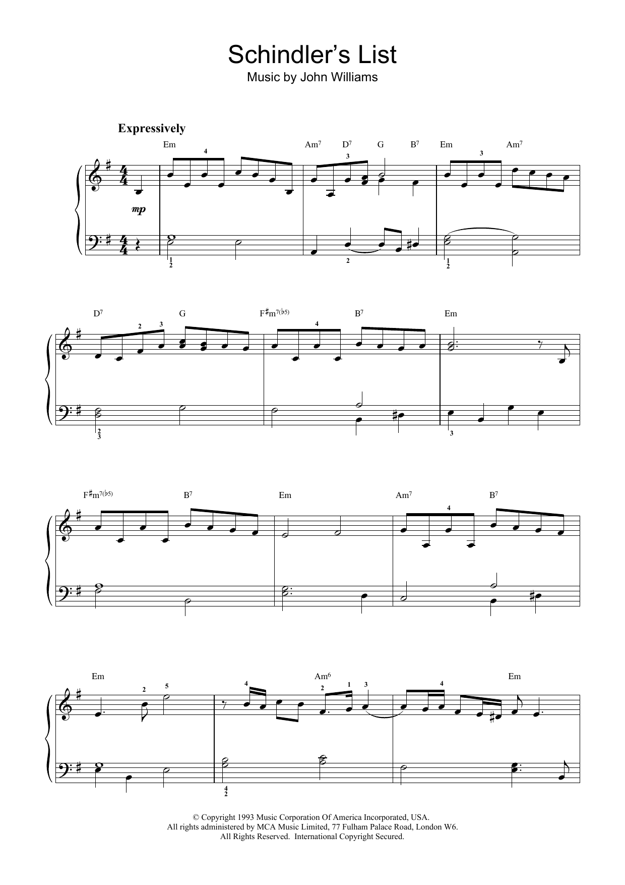 John Williams Schindler's List sheet music notes and chords. Download Printable PDF.