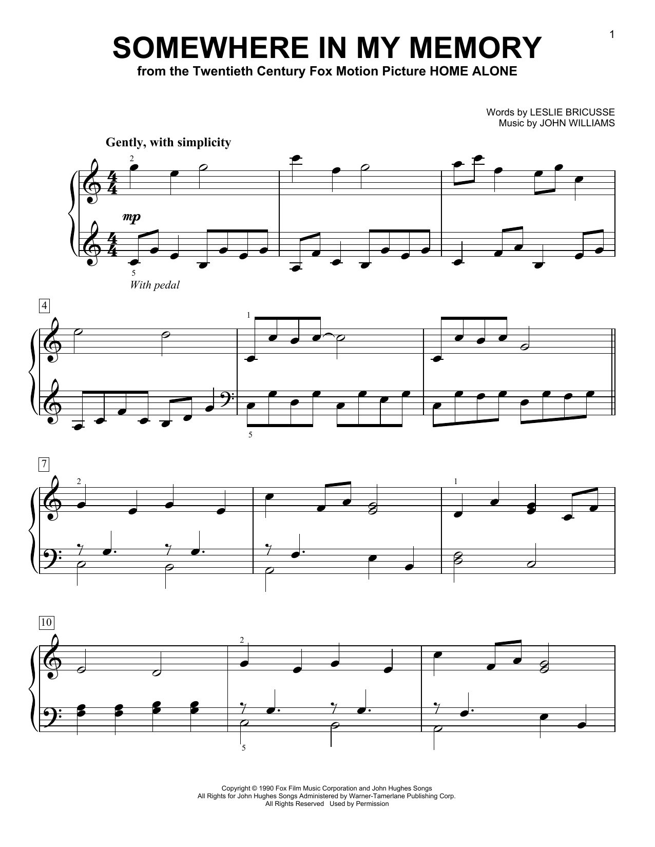 John Williams Somewhere In My Memory (from Home Alone) sheet music notes and chords. Download Printable PDF.