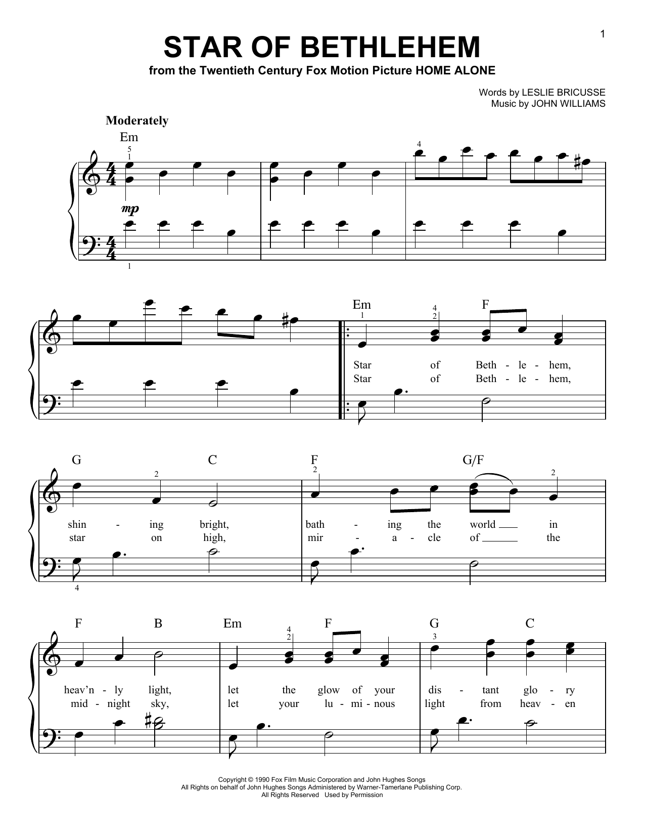 John Williams Star Of Bethlehem (from Home Alone) sheet music notes and chords. Download Printable PDF.