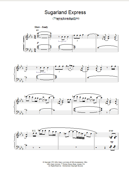 John Williams Sugarland Express sheet music notes and chords arranged for Piano Solo