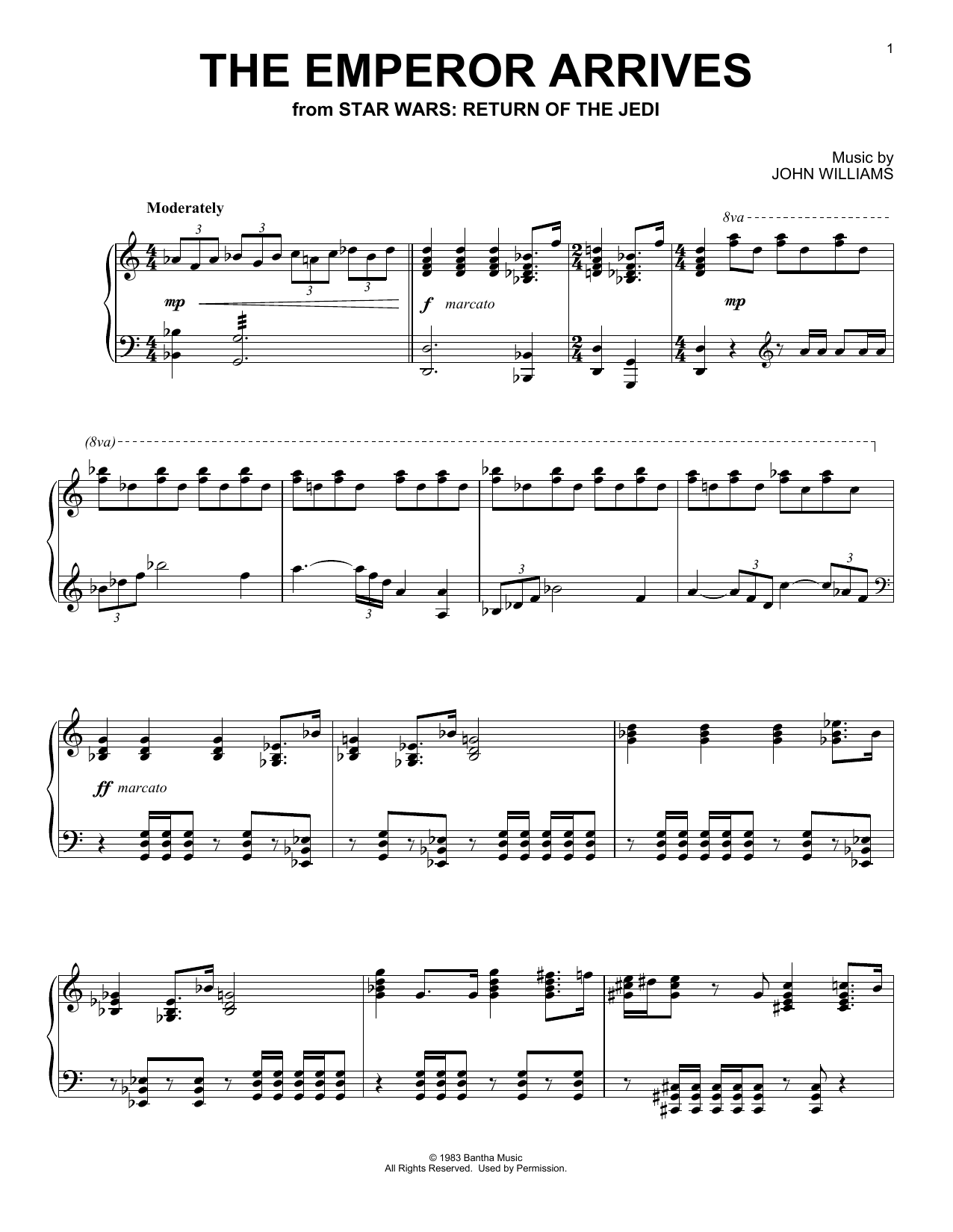John Williams The Emperor Arrives (from Star Wars: Return Of The Jedi) sheet music notes and chords arranged for Piano Solo