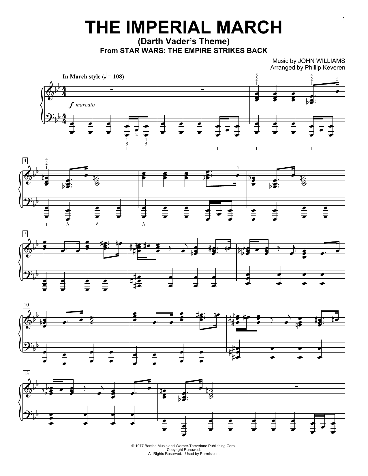 Phillip Keveren The Imperial March (Darth Vader's Theme) sheet music notes and chords. Download Printable PDF.