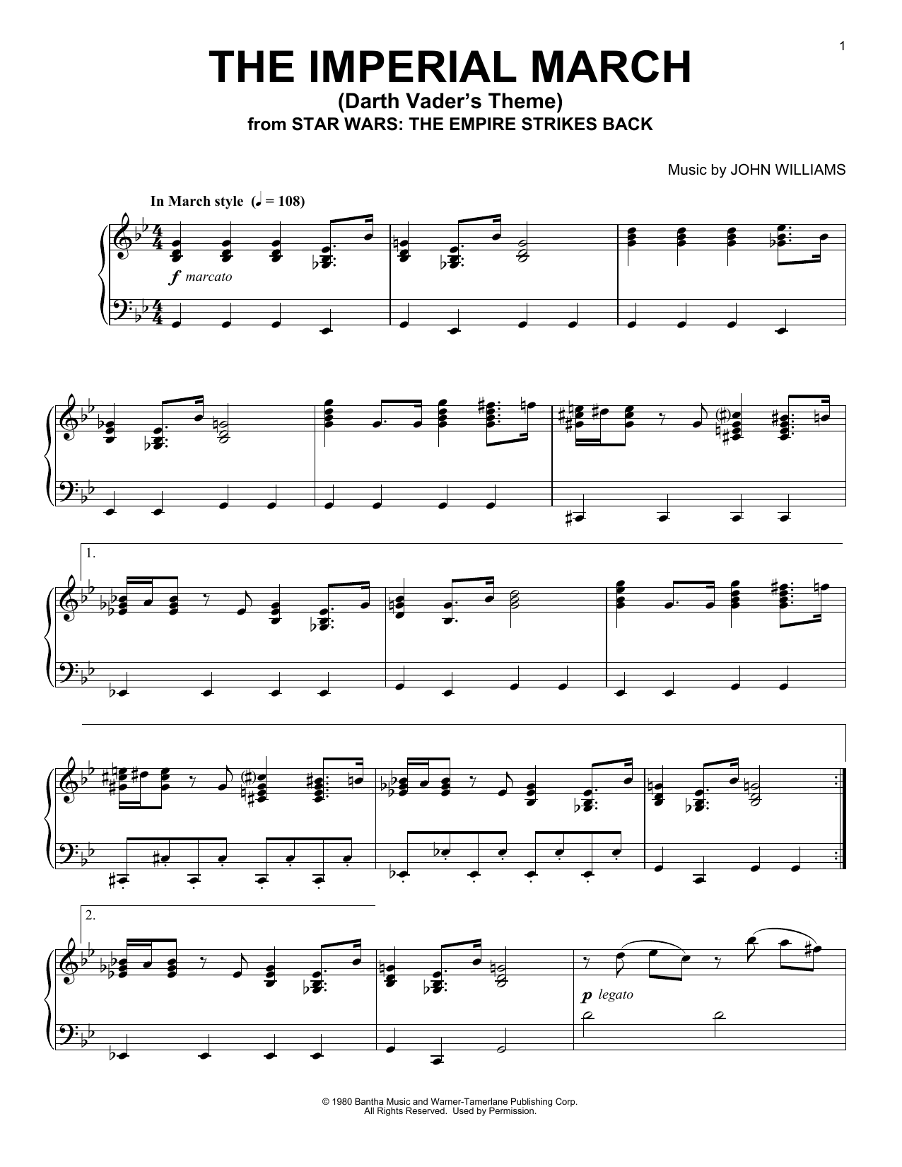 John Williams The Imperial March (Darth Vader's Theme) sheet music notes and chords. Download Printable PDF.