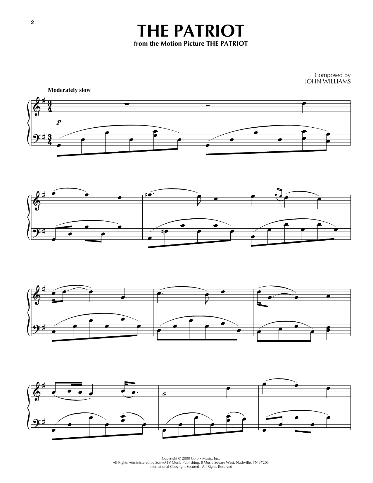 John Williams The Patriot sheet music notes and chords. Download Printable PDF.