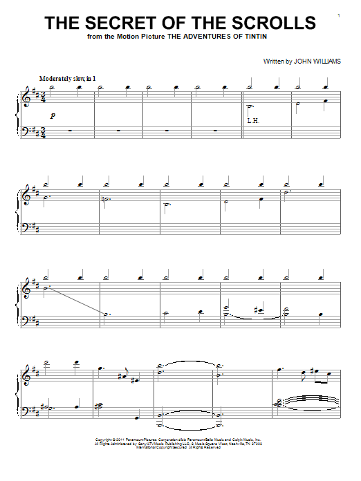 John Williams The Secret Of The Scrolls sheet music notes and chords arranged for Piano Solo