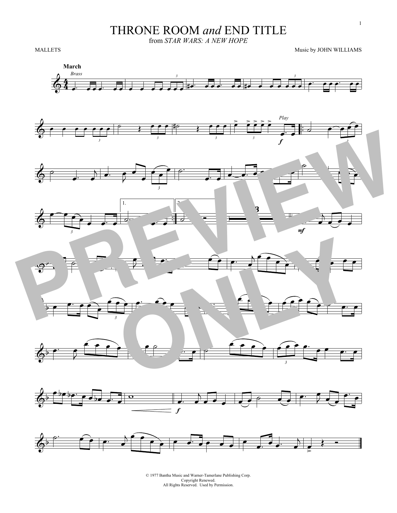 John Williams The Throne Room And End Title (from Star Wars: A New Hope) sheet music notes and chords. Download Printable PDF.