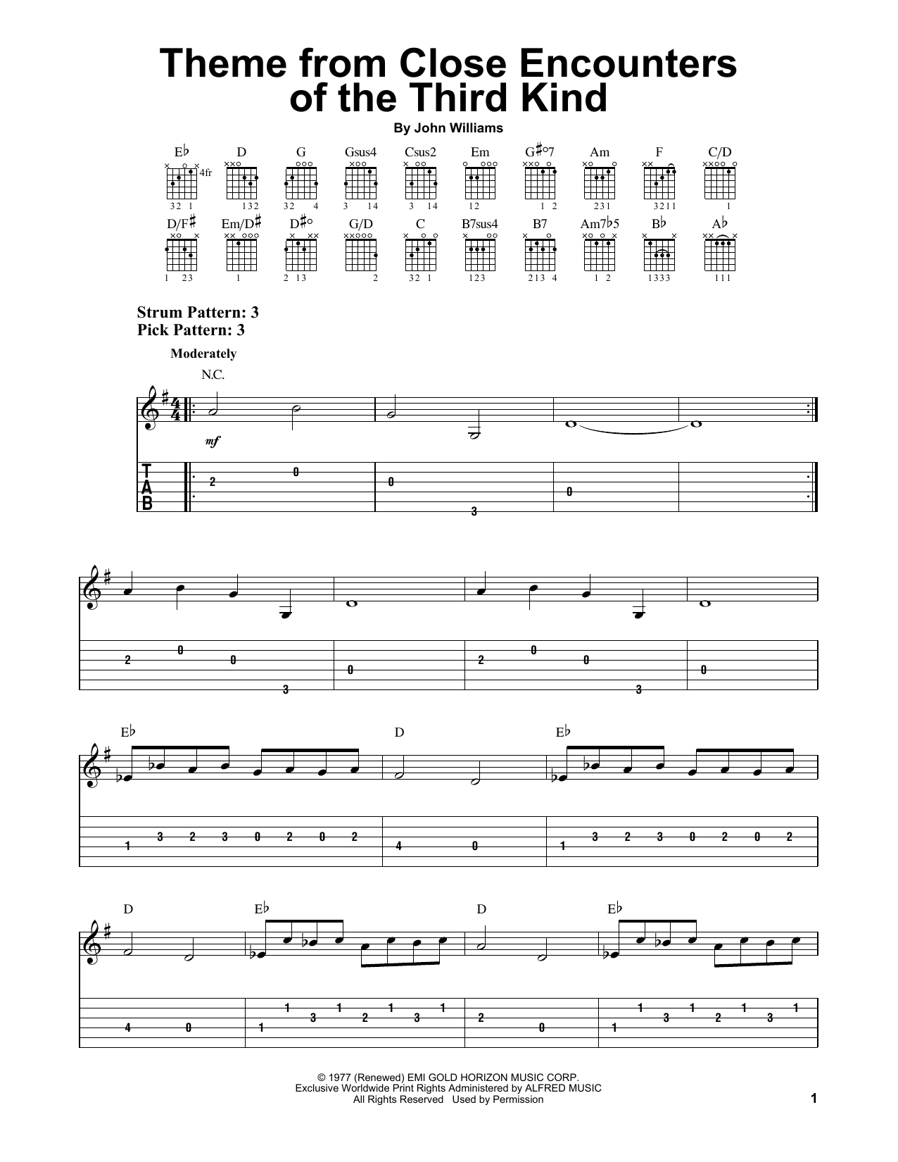 John Williams Theme From Close Encounters Of The Third Kind sheet music notes and chords. Download Printable PDF.