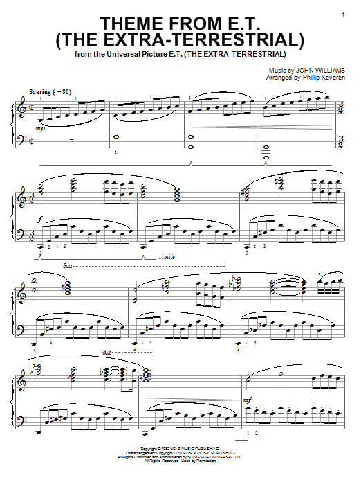 John Williams Theme from E.T. (The Extra-Terrestrial) sheet music notes and chords arranged for Piano Solo