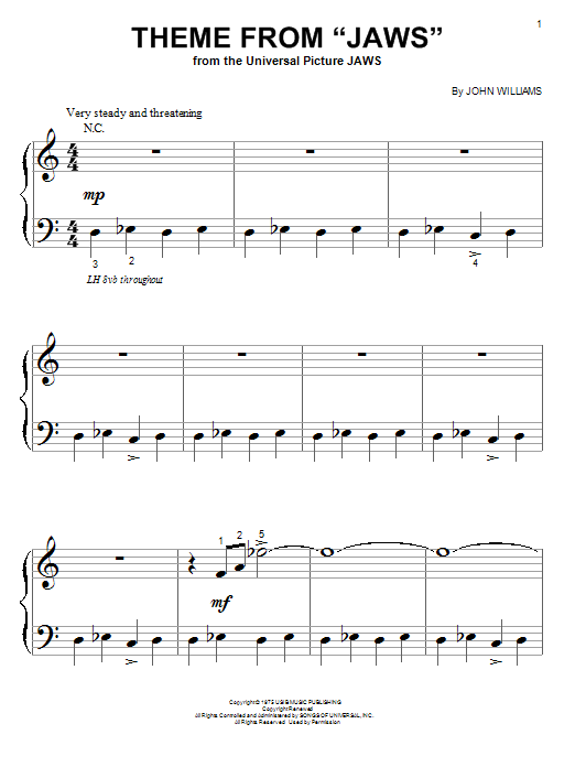 John Williams Theme from Jaws sheet music notes and chords. Download Printable PDF.